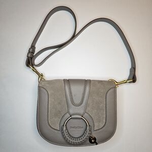 NWT See by Chloé Hana Medium Saddle Leather & Suede Crossbody Motty Gray